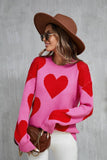 Suhkasana - Valentine Heart Knit Sweater Pink Red Pullover Size: M