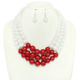 SP Sophia Collection - Multi-Strand Pearl Bead Necklace Earring Set : Green
