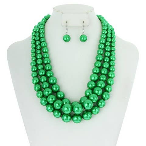 SP Sophia Collection - Multi-Strand Pearl Bead Necklace Earring Set : Green
