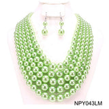 SP Sophia Collection - Chunky 5 Strand Pearl Necklace & Earring Set: Mixed