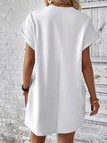 Suhkasana - Relaxed Fit Cotton Short Sleeve Pocket Dress for Summer: Size: XL