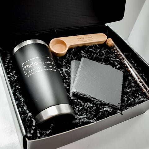 Theba Handmade - Luxury Gift Box- Morning Brew: Black Initial Gift Tag / White