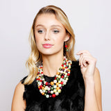SP Sophia Collection - Chunky 5 Strand Pearl Necklace & Earring Set: Mixed