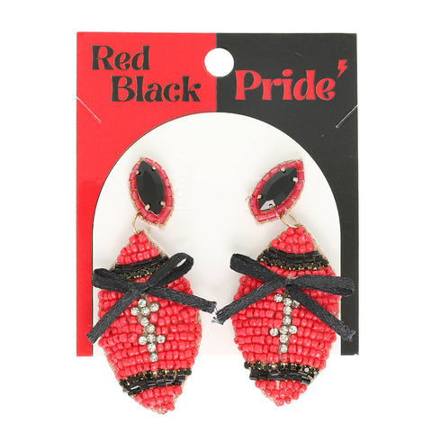 SP Sophia Collection - Gameday Football with Bow Crystal Beaded Dangle Earrings: Red Black