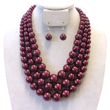 SP Sophia Collection - Multi-Strand Pearl Bead Necklace Earring Set : Black & Gold