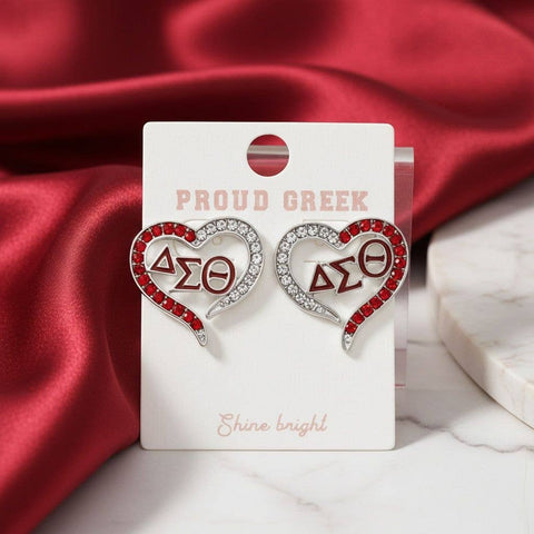 PinktownUSA - DST Sorority Heart Red Clear Bling Stud Earrings: Color: Red and White / Plating: - / Size: 1 x 1 inches