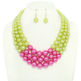 SP Sophia Collection - Multi-Strand Pearl Bead Necklace Earring Set : Green