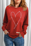 Suhkasana - Fiery Red Rhinestone Heart Shaped Long Sleeve Sweatshirt Size: L