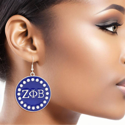 PinktownUSA - ZPB Sorority Round Blue Fish Hook Earrings: Black and White / Rhodium / 2.25 x 1.65 inches