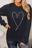 Suhkasana - Black Rhinestone Heart Pattern Valentines Fashion Sweatshirt: Size: S