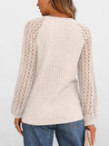 Suhkasana - Ribbed Knit Pullover with Hollow Lace Sleeve Detail: Size: XL