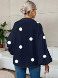 Suhkasana - Polka Dot Lantern Sleeve Blouse with Half Button Collar: Size: 2XL