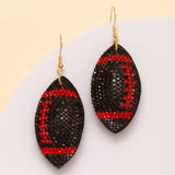 SP Sophia Collection - Two-Tone Rhinestone Pave Football Dangle Earrings: Red Black