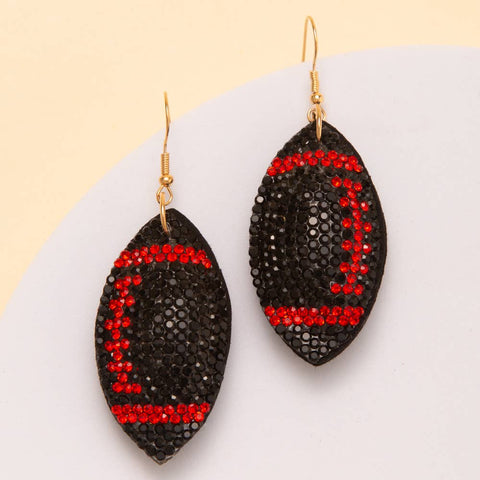 SP Sophia Collection - Two-Tone Rhinestone Pave Football Dangle Earrings: Red Black