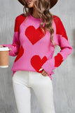 Suhkasana - Valentine Heart Knit Sweater Pink Red Pullover Size: L
