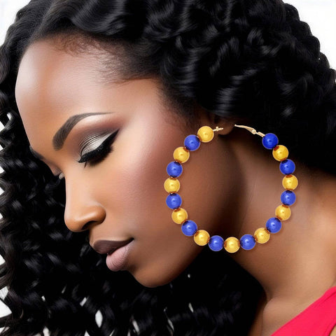 PinktownUSA - SGRHO Sorority Blue Gold Pearl Hoops for Women: Gold / Gold and Blue / 3 inches