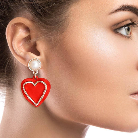 PinktownUSA - Red Rubber Coated Heart Earrings: Gold / Color / 1.45 inches