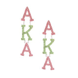 PinktownUSA - Dangle Pink Green Large AKA Earrings for Women: Pink and Green / Rhodium / 3.25 x .75 inches