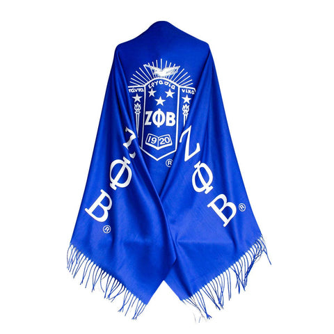 PinktownUSA ZPB Sorority Blue Shield Fashion Shawl Scarf: Blue and White/ Multi Tone/ 74 x 28 inches
