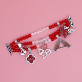 PinktownUSA - Updated DST Red Clear Glass Bead Charm Watch Band: Red and White / Rhodium / Stretch to Fit