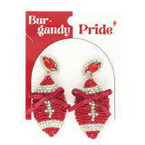 SP Sophia Collection - Gameday Football with Bow Crystal Beaded Dangle Earrings: Red Black