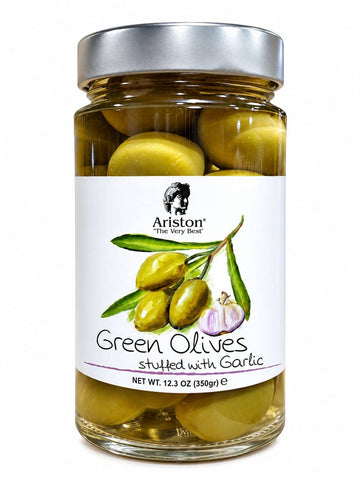 Ariston Specialties - Ariston Green Olives Stuffed Garlic - 12.3 oz/ 250 grams