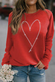 Suhkasana - Fiery Red Rhinestone Heart Shaped Long Sleeve Sweatshirt Size: L
