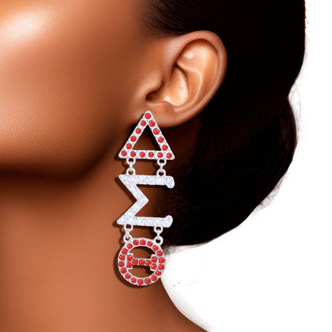 PinktownUSA - DST Dangle Red Clear Rhinestone Earrings: Red / Rhodium / 2.75 x .85 inches