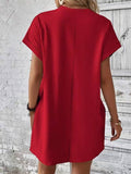 Suhkasana - Relaxed Fit Cotton Short Sleeve Pocket Dress for Summer: Size: XL