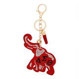 PinktownUSA - DST Sorority Elephant Red Padded Keychain: Red and White / Gold / 6.5 x 4 inches