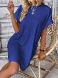 Suhkasana - Relaxed Fit Cotton Short Sleeve Pocket Dress for Summer: Size: XL