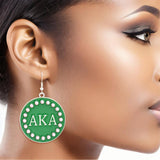 PinktownUSA - AKA Sorority Round Green Fish Hook Earrings: Green / Rhodium / 2.25 x 1.65 inches