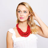 SP Sophia Collection - Chunky 5 Strand Pearl Necklace & Earring Set: Red