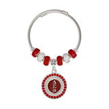 PinktownUSA - DST Greek Merch Bead and Charm Cable Bracelet: Color: Red and White / Plating: Rhodium / Size: Adjustable