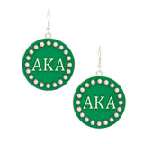 PinktownUSA - AKA Sorority Round Green Fish Hook Earrings: Green / Rhodium / 2.25 x 1.65 inches