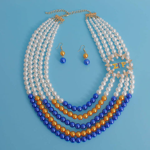 PinktownUSA - Necklace Mix Blue Gold Pearl Sigma Set for Women: Gold and Blue / Pearl / 20 + 4 inches
