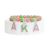 PinktownUSA - AKA Sorority Pink Green Bling Letter Bracelet: Pink and Green / Rhodium / Stretch to Fit