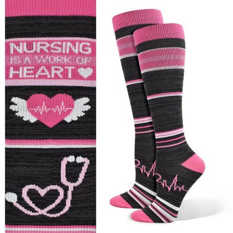 Think Medical Wholesale - Fashion Compression Nursing Heart Sock - Blk