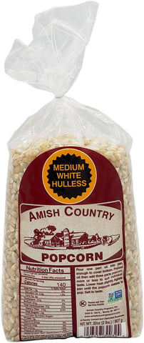 Amish Country Popcorn - 2lb Bag of Medium White Hulless Popcorn