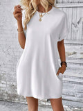 Suhkasana - Relaxed Fit Cotton Short Sleeve Pocket Dress for Summer: Size: XL