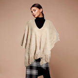 PinktownUSA - Beige Crochet Poncho: Beige / Acrylic / 26 x 35 inches