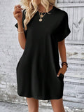 Suhkasana - Relaxed Fit Cotton Short Sleeve Pocket Dress for Summer: Size: XL