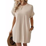 Suhkasana - Relaxed Fit Cotton Short Sleeve Pocket Dress for Summer: Size: XL