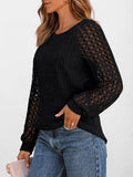 Suhkasana - Ribbed Knit Pullover with Hollow Lace Sleeve Detail: Size: XL