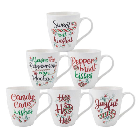 Fitz and Floyd® Mikasa® Pfaltzgraff® - Winterberry Set Of 6 18Oz Assrtd Mugs Brown Bx Pkg: Porcelain / English
