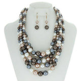 SP Sophia Collection - Chunky 5 Strand Pearl Necklace & Earring Set: Mixed