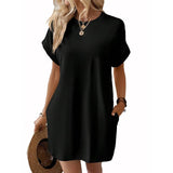 Suhkasana - Relaxed Fit Cotton Short Sleeve Pocket Dress for Summer: Size: XL