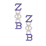 PinktownUSA - Blue Clear Sorority Dangle Studs: Blue and White / Rhodium / 2.85 inches
