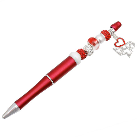 PinktownUSA - DST Sorority Bling Bead and Charm Red Pen: Red and White / Rhodium / 5.65 inches
