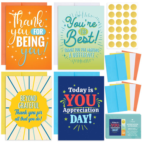 T Marie - 24 Appreciation Cards with Colorful Envelopes and Stickers